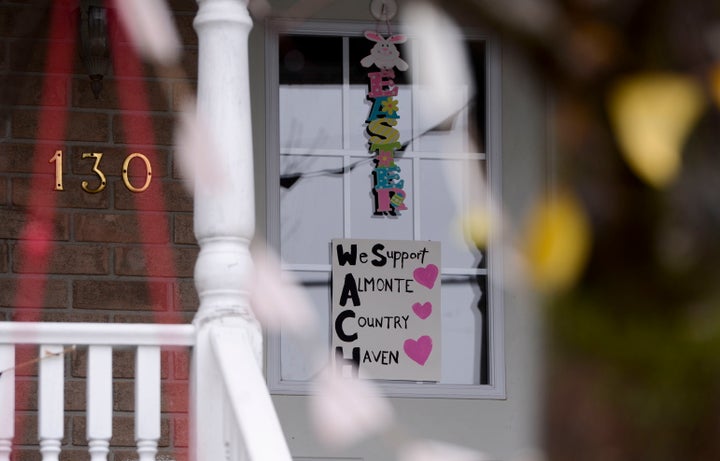 Households show their support by posting signs for Almonte Country Haven long-term care home during the COVID-19 pandemic in Almonte, Ont. on April 13, 2020. 