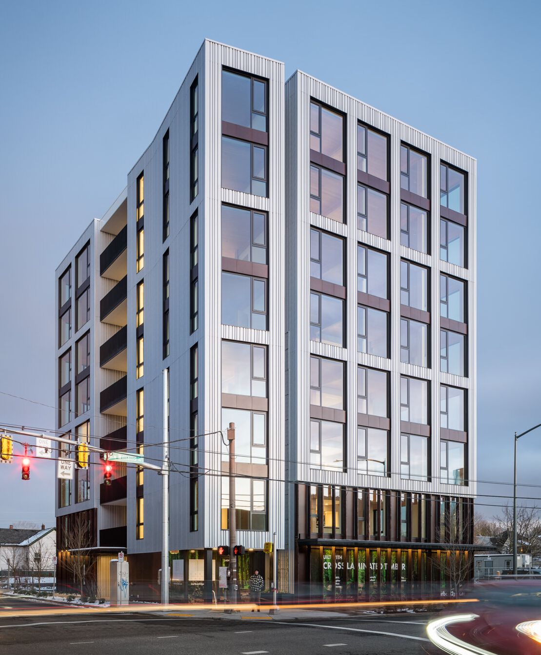 The tallest all-wood building in the U.S. is Carbon12, a condominium building in Portland, Oregon.