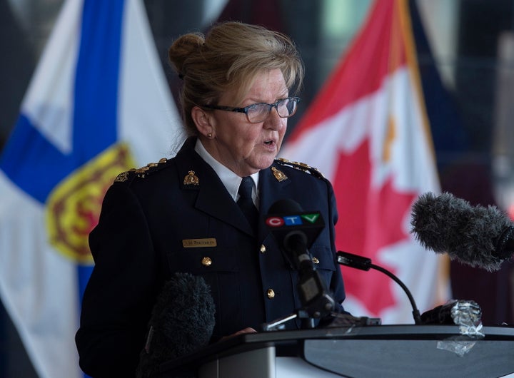 Assistant Commissioner Lee Bergerman, commanding officer of the Nova Scotia RCMP, addresses a news conference at RCMP headquarters in Dartmouth, N.S. on April 19.