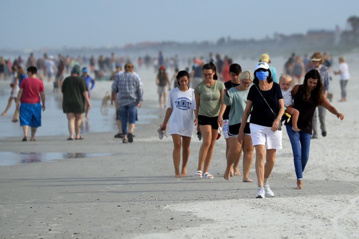 People flock to newly opened beach in Jacksonville Beach, Florida.