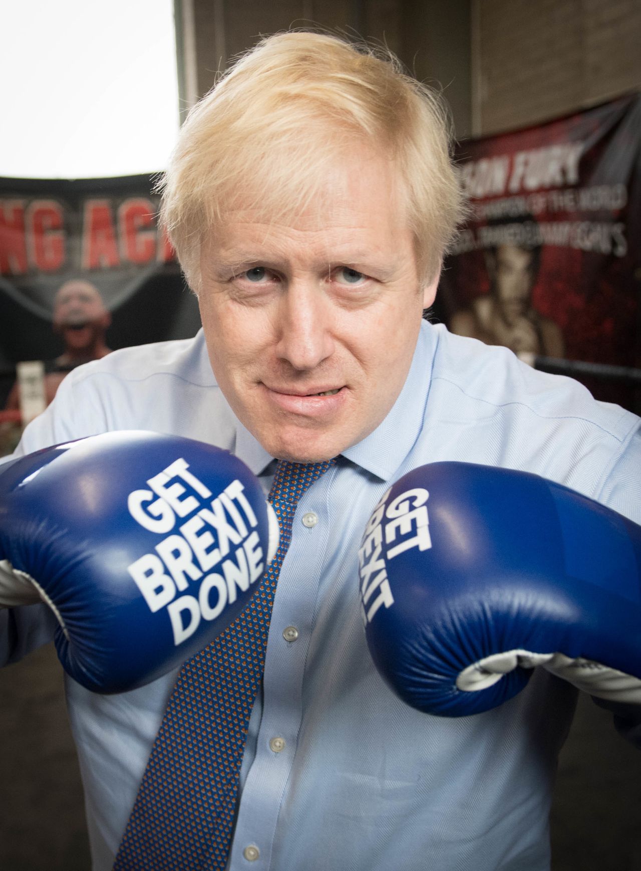 Prime Minister Boris Johnson during a visit to Jimmy Egan's Boxing Academy at Wythenshawe, while on the campaign trail ahead of the December election
