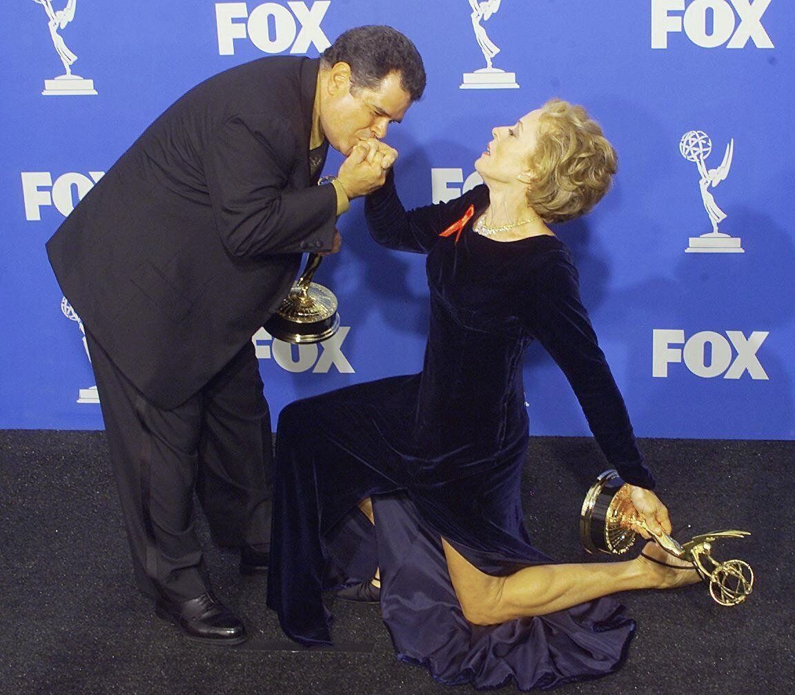 "The Practice" co-stars Michael Badalucco and Holland Taylor at the Emmys on Sept. 12, 1999.