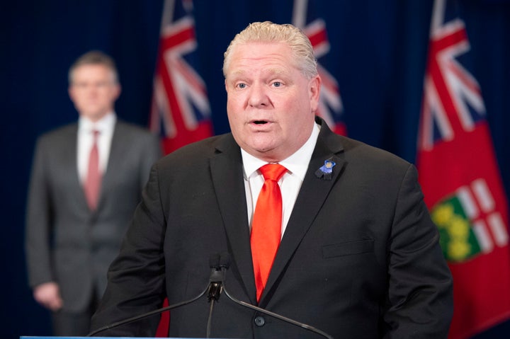 Premier Doug Ford answers questions at Queen's Park in Toronto on April 24, 2020.