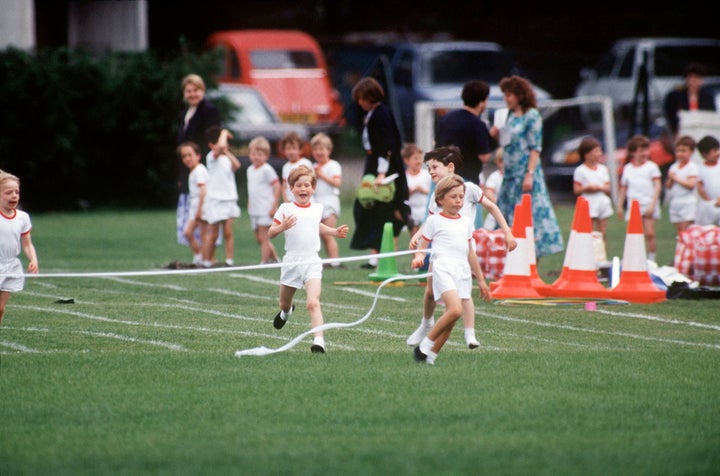 Prince Harry running on sports day in 1991.