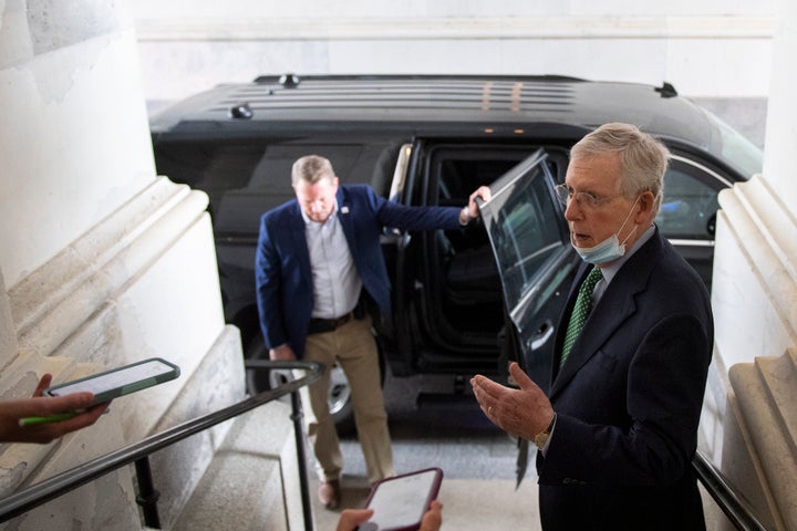 Senate Majority Leader Mitch McConnell says states should get federal help — with strings attached. (Photo by Caroline Brehman/CQ-Roll Call, Inc via Getty Images)