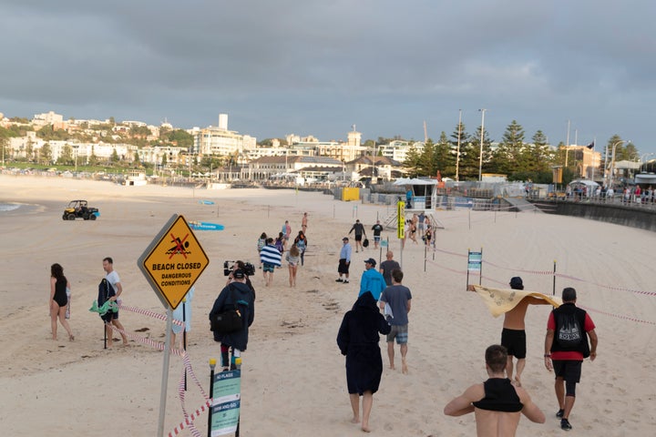 Swimmers return to Bondi beach on April 28, 2020 in Sydney, Australia. (Photo by Brook Mitchell/Getty Images)