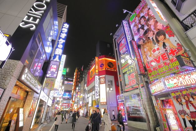 Tokyo Japan - December 12, 2018: Unidentified people visit Kabukicho red light district Shinjuku in Tokyo