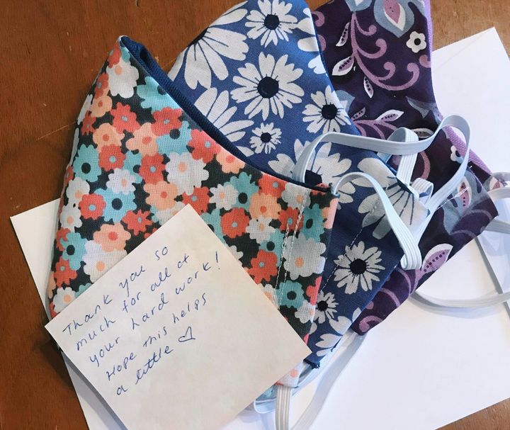 The Give Essential platform connects people who have extra items to essential workers who need them — such as masks like these, sent by one donor.