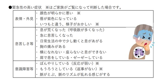 公式サイトで公表された「緊急性の高い症状」