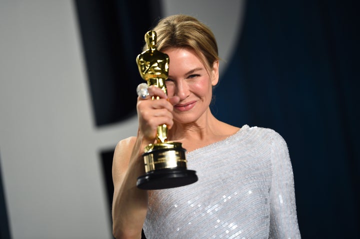 Renee Zellweger, winner of the award for best performance by an actress in a leading role for "Judy," arrives at the Vanity Fair Oscar Party on Feb. 9, 2020.