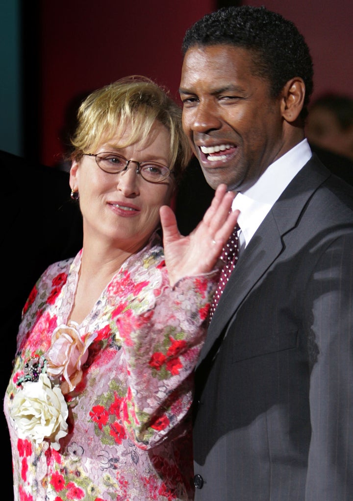 Denzel Washington and Meryl Streep, his co-star in “The Manchurian Candidate,” arrive at the Venice Film Festival in 2004.