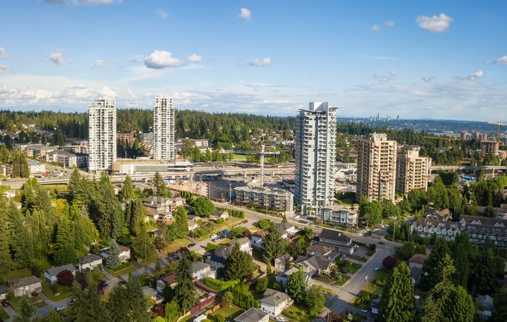 An aerial view of condo towers surrounded by low-rise homes in the Greater Vancouver city of Port Moody, B.C. Canada's home prices are expected to remain resilient in the face of the COVID-19 economic crisis.