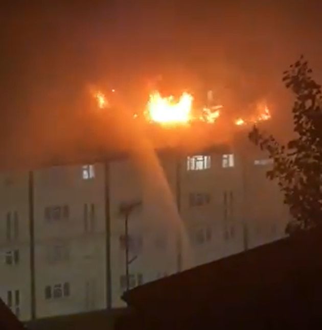 Handout videograb taken with permission from the twitter feed of @mohammedakunjee showing a large fire in the Wood Green area of London.