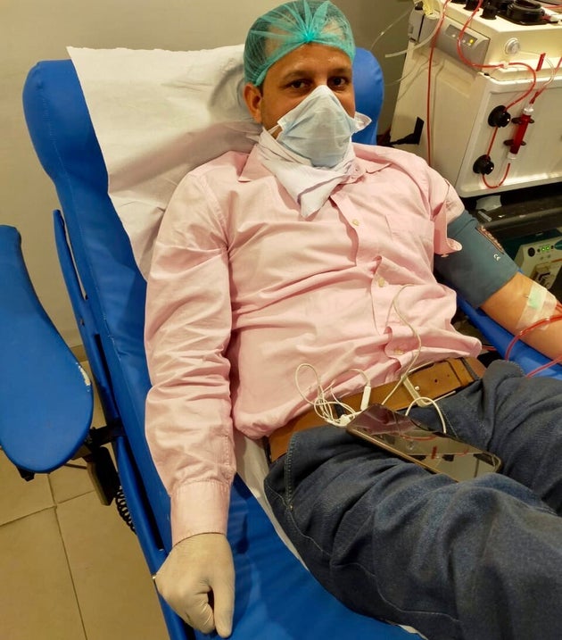 Tabrez Khan, a socks manufacturer, donated his plasma at the Institute of Liver and Biliary Sciences...