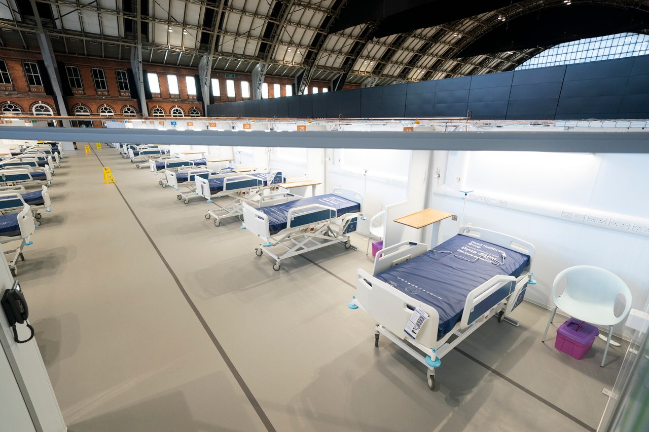 Beds on a ward at the Nightingale Hospital North West set up in the Manchester Central Convention Complex 