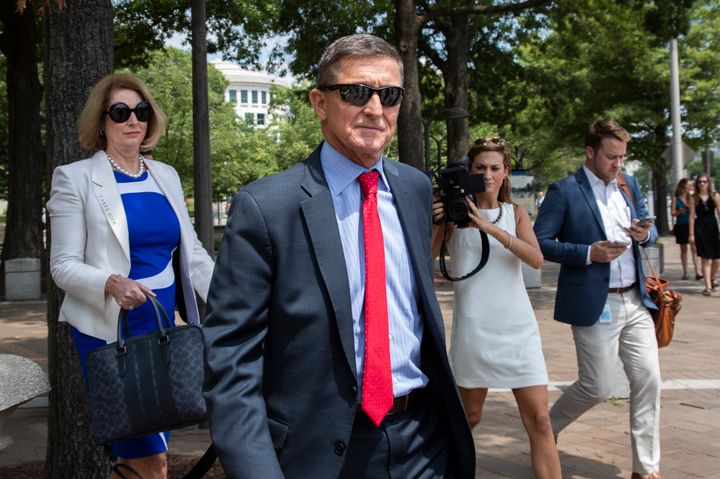 In this June 24, 2019, file photo, former national security adviser Michael Flynn, leaves the federal courthouse in Washingto