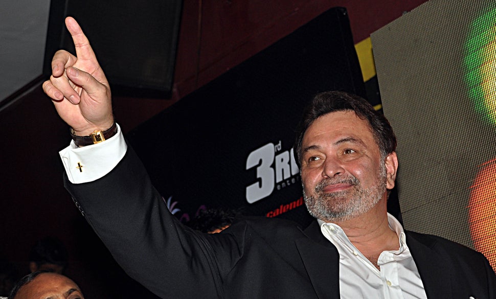 Indian Bollywood actor Rishi Kapoor gestures at the launch of Indian Bollywood actress Kashmira Shah's new calendar Kashensuous in Mumbai on March 6, 2011. AFP PHOTO (Photo credit should read AFP/AFP via Getty Images)