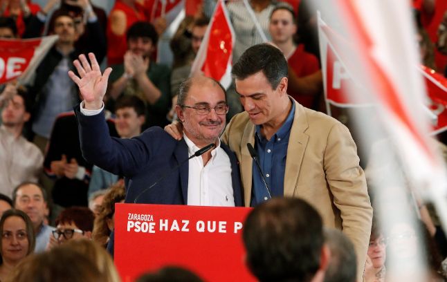 Javier Lambán y Pedro Sánchez, en un mitin del PSOE