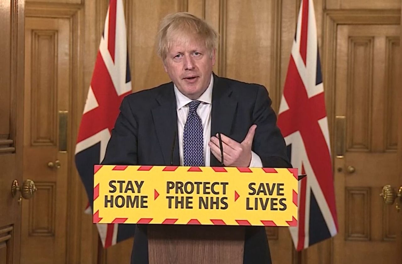 Boris Johnson during a media briefing in Downing Street.