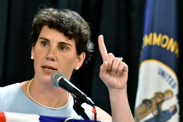 Amy McGrath, who is seeking the Democratic nomination to run against McConnell, blasted his suggestion that states should be allowed to go bankrupt, saying it threatened public worker pensions.