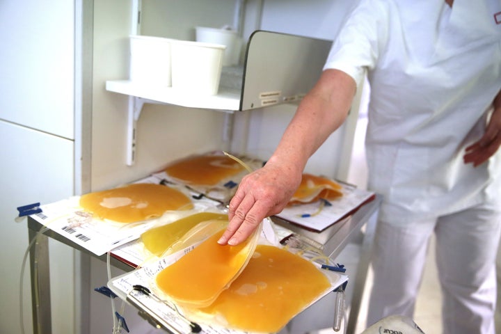 Bags of plasma taken from a recovered COVID-19 patient may carry antibodies that can attack that virus in other patients. 