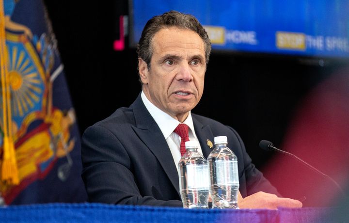 New York Gov. Andrew Cuomo holds his daily coronavirus press briefing Tuesday at SUNY Upstate Medical University in Syracuse, New York.