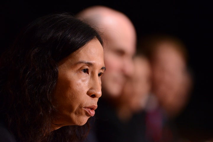 Dr. Theresa Tam, Canada's Chief Public Health Officer, joins ministers and government officials as they hold a news conference on Parliament Hill to provide an update on COVID-19 on April 30, 2020.