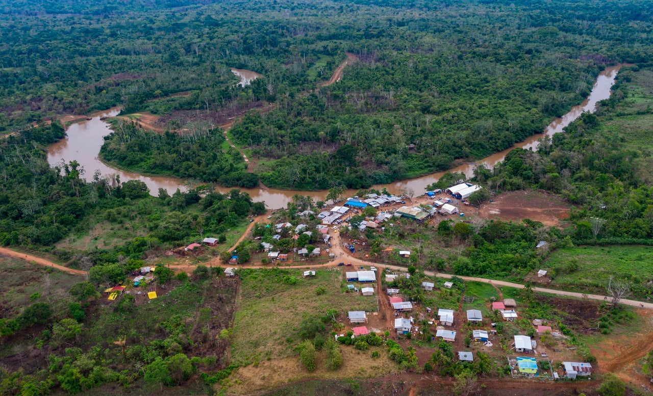 Aerial view of the La Penita indigenous village in Panama. Migrants cross the border between Colombia and Panama through the Darien Gap.