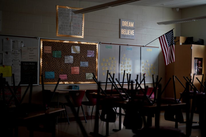 A classroom sits empty ahead of the statewide school closures in Ohio, inside Milton-Union Exempted Village School District i