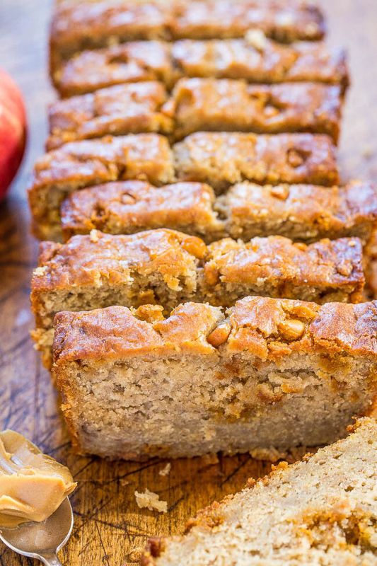 ﻿﻿Get the Peanut Butter Apple Banana Bread recipe from Averie Cooks