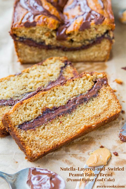 Get the&nbsp;Nutella-Layered-and-Swirled Peanut Butter Bread recipe from Averie Cooks