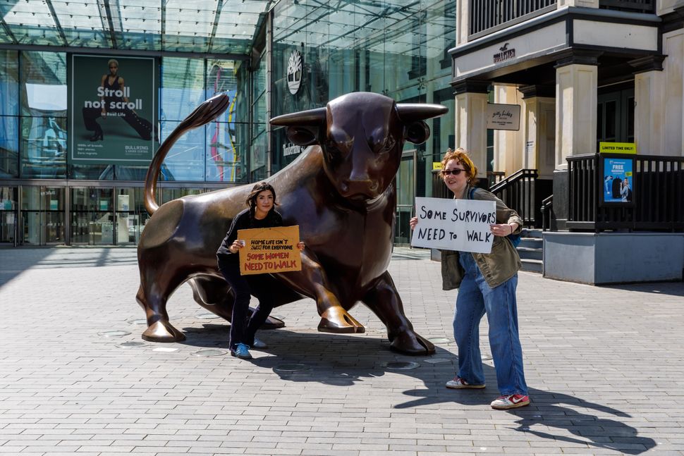 India Rafiqi and her co-protestor at the Bullring in Birmingham. 