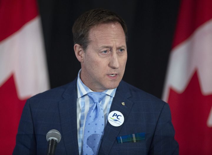 Peter MacKay addresses the crowd at a federal Conservative leadership forum during the annual general meeting of the Nova Scotia Progressive Conservative party in Halifax on Feb. 8, 2020.