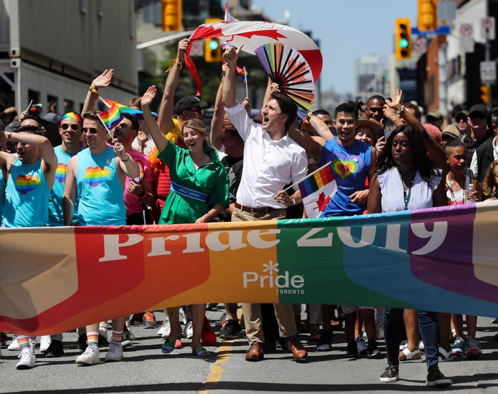 Prime Minister Justin Trudeau marches in the parade. Up to a million people came out to celebrate the LGBTQ community in the streets of Toronto on Aug. 5, 2019.