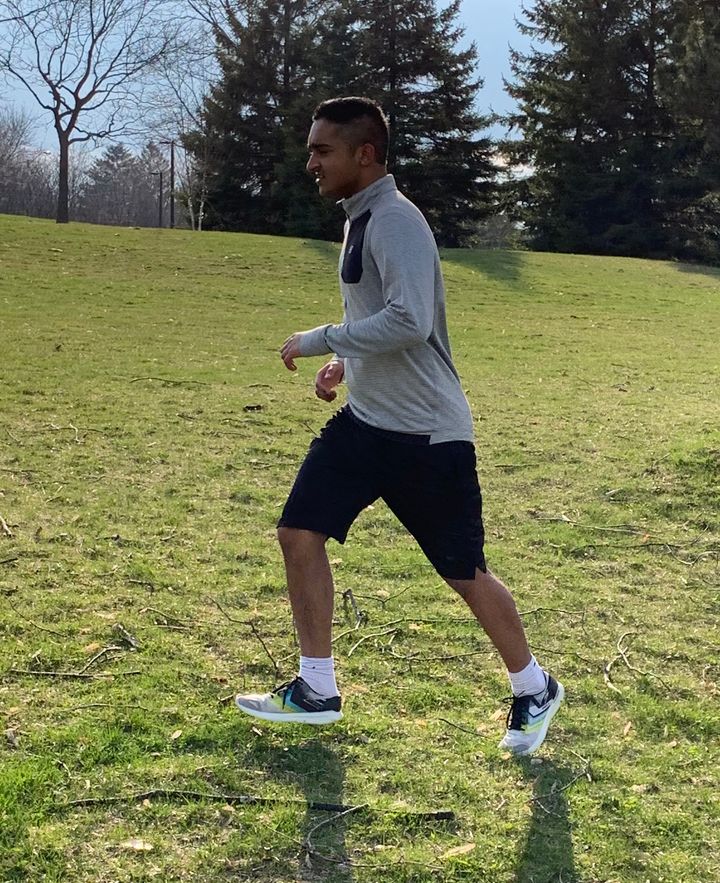Aidan D'Souza, who is an ambassador for Skechers Canada, is training for a potential race season later this year. He makes use of local lanes and fields to work out without violating social distancing measures.