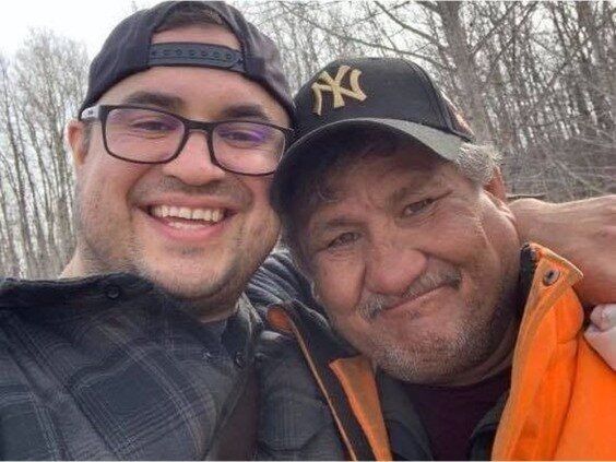 Jake Sansom, left, and his uncle, Morris Cardinal, were found dead on a rural road in eastern Alberta.