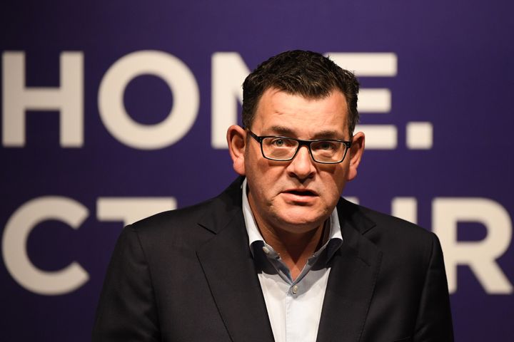 Victorian Premier Daniel Andrews speaks to the media. Tough restrictions on movement and gatherings implemented to reduce the spread of COVID-19 remain in place despite a steady decline in the number of confirmed coronavirus cases in Australia. (Photo by Quinn Rooney/Getty Images)