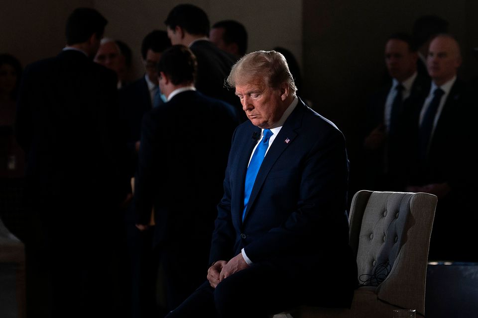 US President Donald Trump during a commercial break of a Fox News virtual town hall 