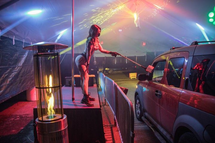 Dancers at Lucky Devil Lounge in Portland, Oregon, are now working a drive-thru club during the coronavirus lockdown.