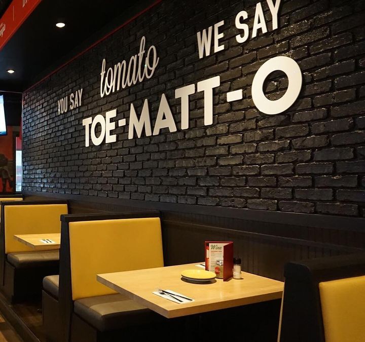The interior of an East Side Mario's restaurant, like the one in Peterborough, Ont., where a giant tomato disappeared and then re-appeared.