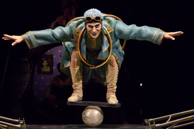 MELBOURNE, AUSTRALIA - MARCH 11: Acrobats perform during a media preview of Cirque du Soleil KURIOS on...