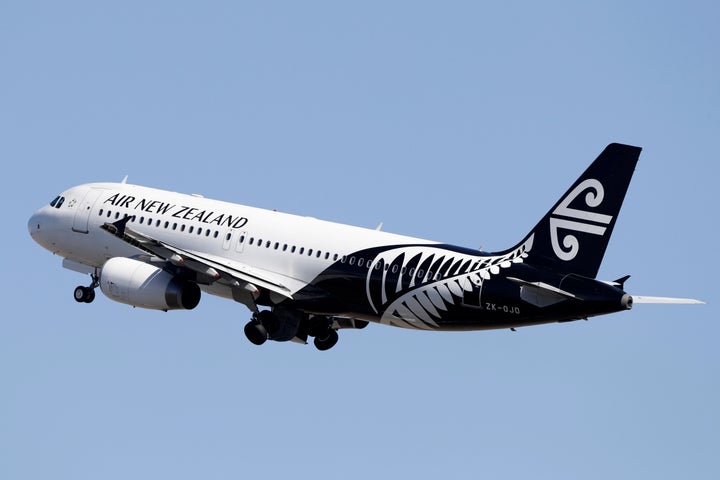 An Air New Zealand passenger plane takes off from Christchurch Airport in New Zealand, Monday, March 16, 2020. (AP Photo/Mark Baker)