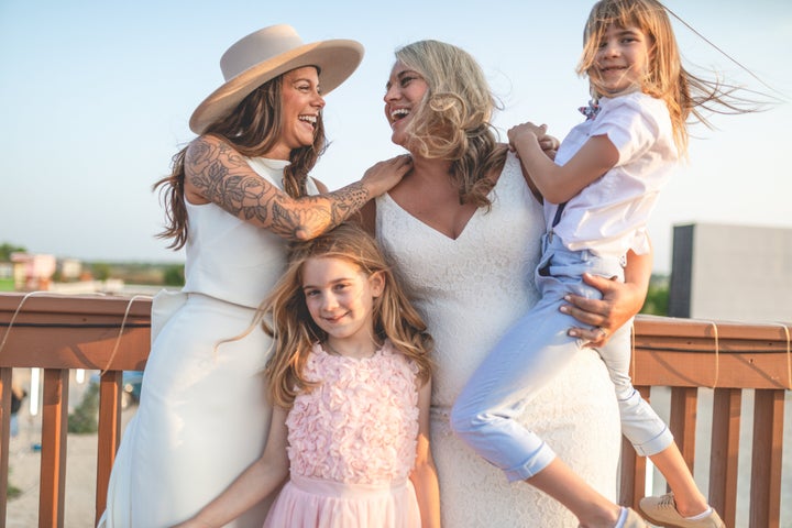 Bri and Lindsey Leaverton and their twin daughters.