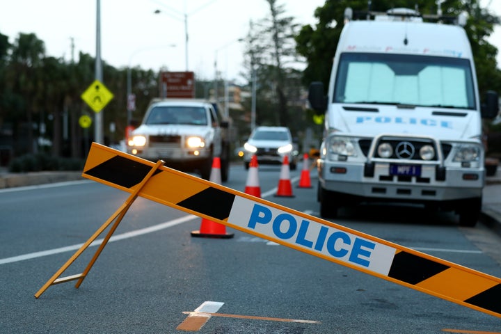 Queensland Police set up at the Queensland and New South Wales border at Coolangatta on March 25, 2020 in Gold Coast, Australia.