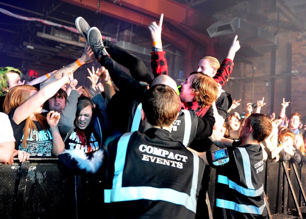 Fans of Enter Shikari at Victoria Warehouse in 2016 in Manchester.