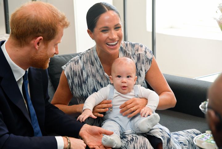 The Duke and Duchess of Sussex and their son Archie meet Archbishop Desmond Tutu and his daughter Thandeka Tutu-Gxashe during their royal tour of South Africa on Sept. 25, 2019, in Cape Town, South Africa.