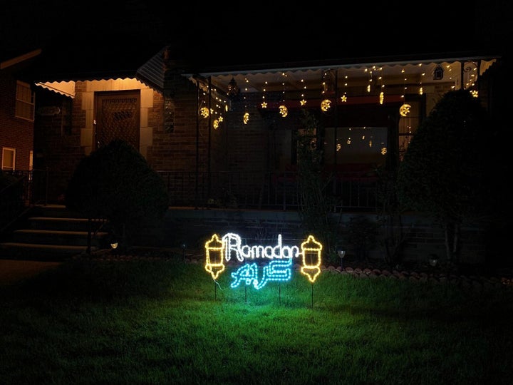 Lights celebrating Ramadan decorate a house in greater Dearborn.