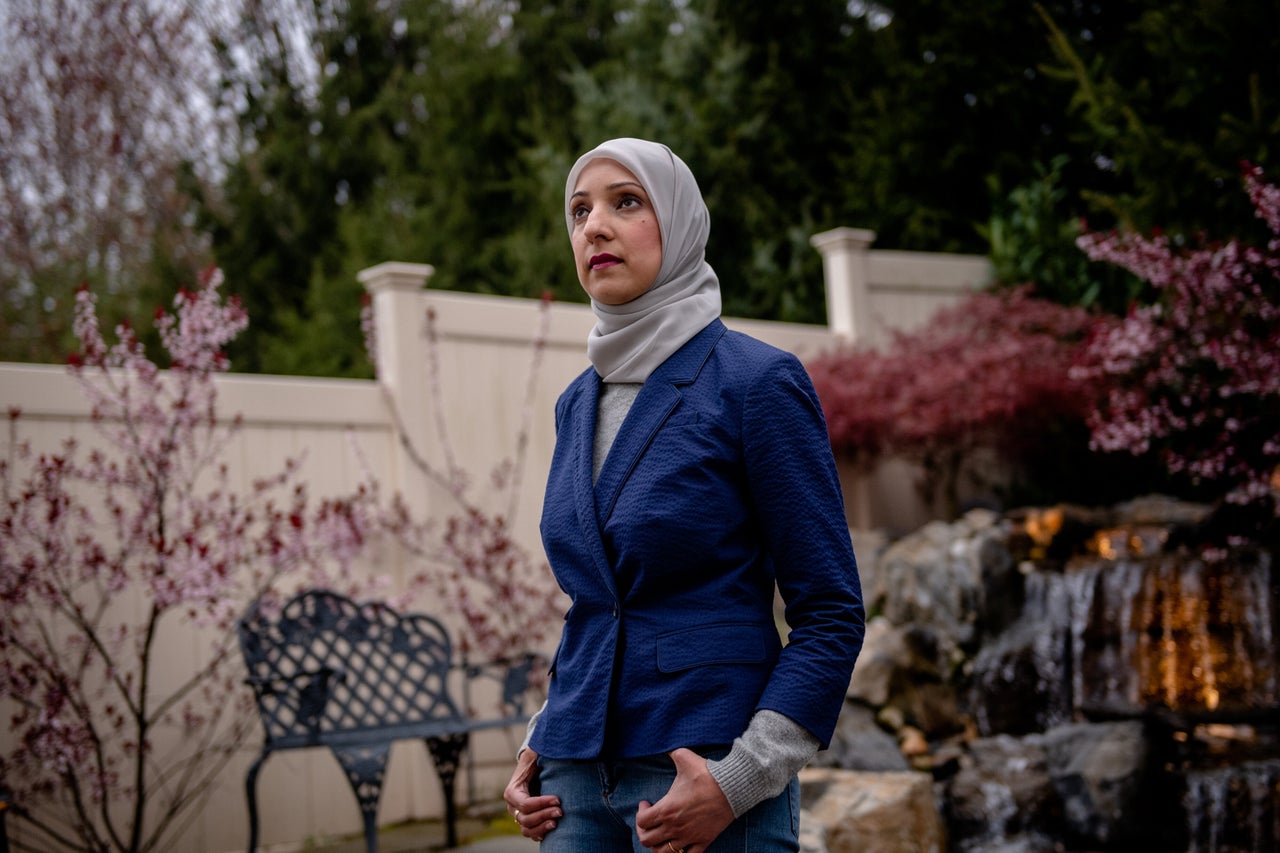 Uzma Syed — at her home on Long Island Thursday — works 16-hour shifts divided among three hospitals in the fight against COVID-19.