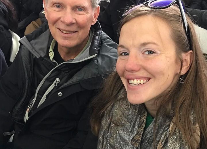 Laura with her stepfather, John Roberts, at her brother Tom’s graduation in May 2019.