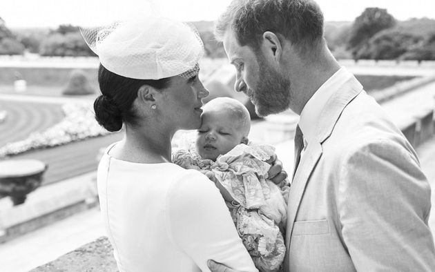 The family of three on the day of Archie's christening at Windsor Castle on July 6, 2019.